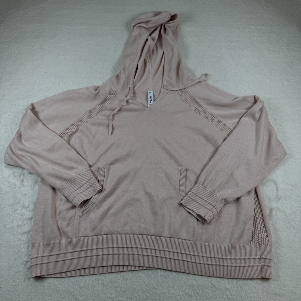 Athleta Hoodie Womens Size 2X Pink V-Neck Knit Hooded Lightweight Pullover